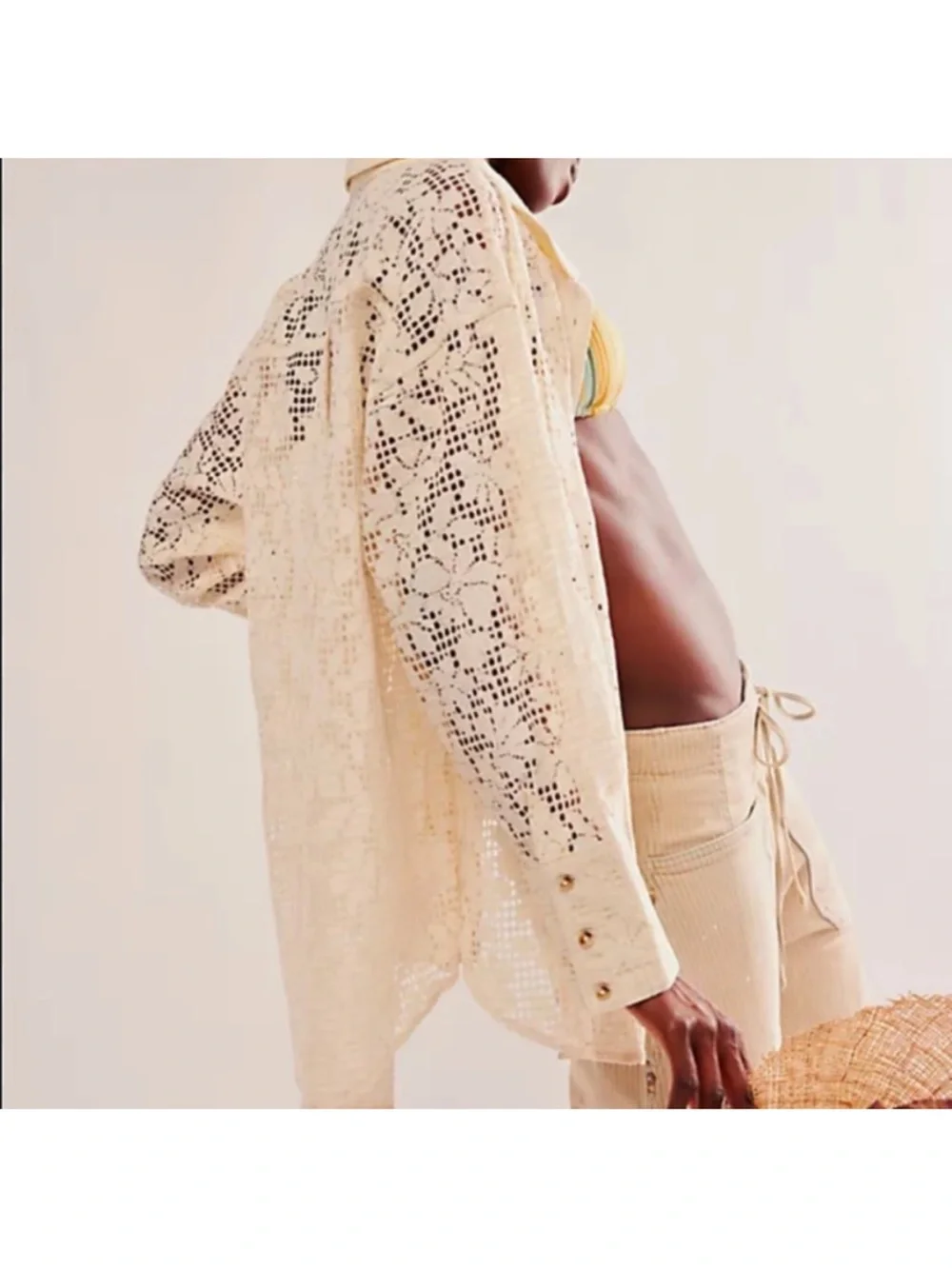 Free People In Your Dreams Lace Buttondown White M